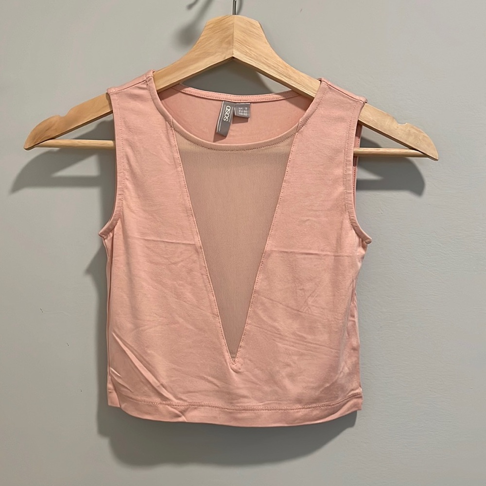 ASOS PETITE Top with Mesh - Nude